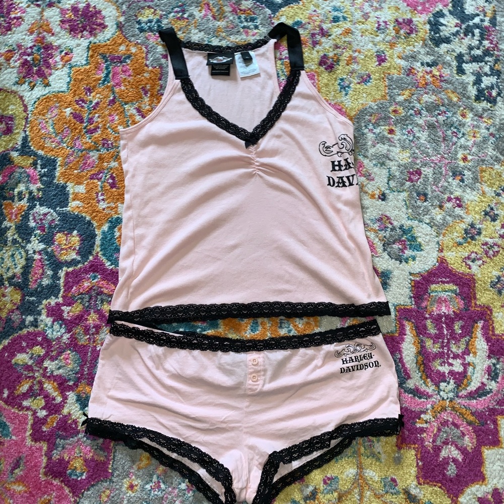 Harley Davidson Pink and Black Lace Sleep Set.